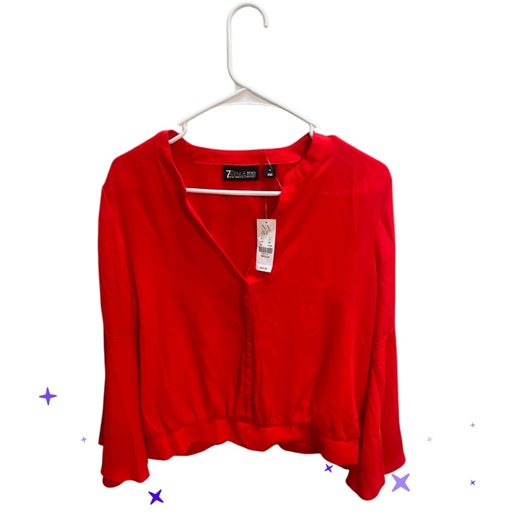 New York & Co Women's  Blouse Deep V-Neck Orange  Long Sleeve Size Medium
